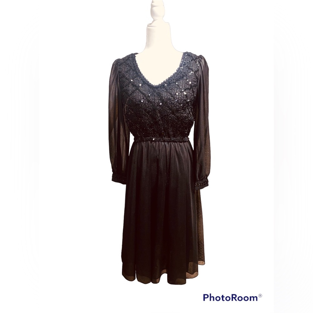 Vintage Mary Martin black sequin party dress